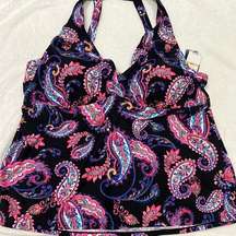 Island Escape Tankini Bathing Suit Top 24W Swim Padded Cup Underwire Paisley