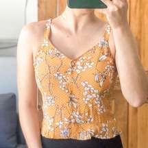 A Loves A Summer Yellow and White Floral Polka Dotted Crop Top