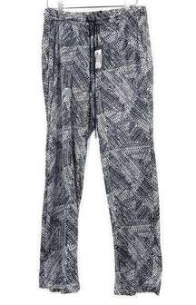 DKNY Straight Leg Drapey Pants Printed Tie Pull On Navy Blue Ikat NWT SZ Medium