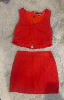 Red Linen Top and Mini Skirt Set