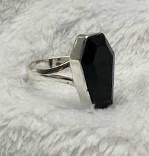 925 Silver Natural Black  Gemstone Coffin For Men Woman Ring Size - 8.75 RGN-785