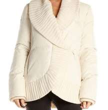 BCBGMaxAzria Cream Puffer Sweater Jacket with knit shawl collar & cuffs size XS