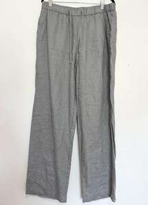 Kenar Womens stretch pull on 100% Linen wide leg pants w/ drawstring, size Large