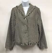 StoneBridge womens jacket blazer suit black & white houndstooth fringe small