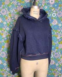 #NEW#  Something Navy Ruffle Hoodie Size:XS