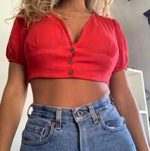 Red Puff-Sleeve Crop