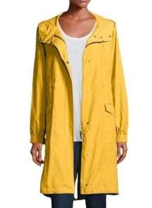 Eileen Fisher Organic Cotton Hooded Long Anorak Jacket Rain Coat Yellow Women PM