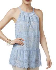 "ALFANI" FREE BLUE LACE PEPLUM FLOUNCE HALTER BLOUSE TOP SIZE: 16 NWT