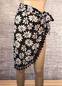 Sunday Brunch Daisy Sarong Swimwear Tie Waist Coverup Tassel Skirt One Size