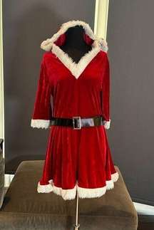 Short Red Hooded Dress White Faux Fur Trim Mrs Claus Santa Christmas Size M NEW