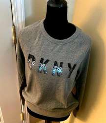 DKNY gray Sequin logo Sweater, size small