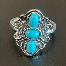 Turquoise stones silver plated ring size 7