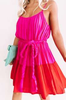 Boutique Colorblock Pink Tie Waist Dress