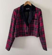 BlackMilk Jacket Womens Velvet Cropped Blazer Tartan Holiday Dressy Evening NWT