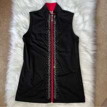 Quacker Factory Knit Multi Crystal Accent Vest Black & Red XXS