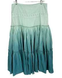 Vintage  Green Ombré Tiered Boho Peasant Gypsy Full Midi Skirt Large