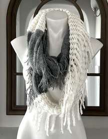 CL Infinity Crochet-Knit Scarf in White & Grey