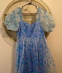 Blue Oreganza Dress puff sleeves zipper back with some stretch short so cute!