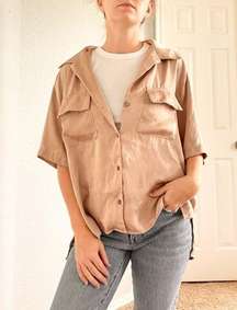 Day & Night Brown Satin Button Down top