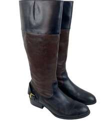 Ralph Lauren Marlena II Leather Riding Boots Womens 9.5B Black Brown Zip Buckle