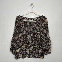 Denim & Supply Ralph Lauren Women S Black Printed Peasant Blouse Boho Ruffle