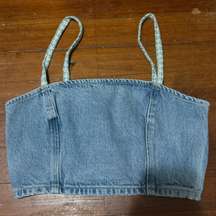 Crop Denim Top with Chevron Woven Back