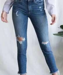 Sneak Peek Mid Rise Distressed Skinny Raw Hem Denim Jeans