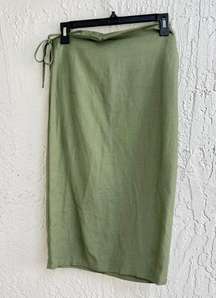 Lioness Fazio Side Cutout Mid Rise Straight Fit Midi Skirt Khaki Green Womens XS