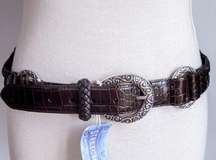 Brighton, New, Leather Stretch Brown Braided O-Ring Concho Belt, Size 34