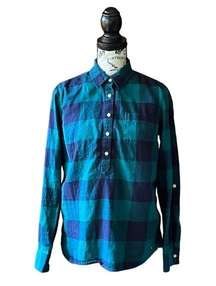 Tommy Hilfiger womens  Blue Green Plaid Button Up Long Sleeve Size Medium