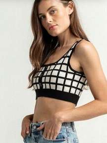 WEST OF MELROSE Plaid Love Women’s Crop Tank Black & White Women’s Large