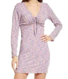 Lisa Says Gah Lotta Berry Pink Long Sleeve Ribbed Space Dye Mini Bodycon Dress