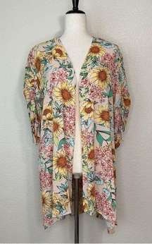 Maurices Floral Cinched Sleeves Open Front Kimono