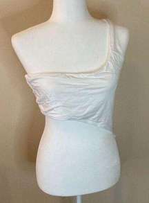 Naked Wardrobe White Asymmetrical Crop Top Size XL (H7)