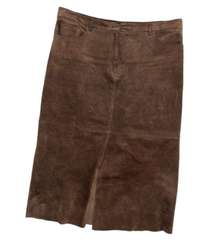 Retro  Reaction Brown Suede Midi Slit Skirt