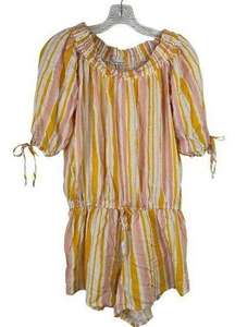 Eberjey Romper Yellow Pink Stripe Size Large Lounge Comfy Summer Casual