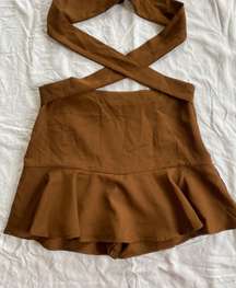 Brown Tie Up Mini Skirt 