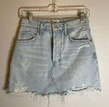 Light Wash Quinn High Rise Denim Mini Skirt Button Fly 100% Cotton Sz 25