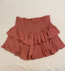 orange ruffle smocked skirt