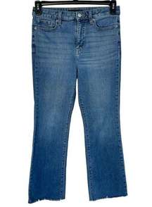 Uniqlo SZ 4 Ankle Jeans High-Rise Medium Wash Pockets Zip-Fly Blue Frayed Hems