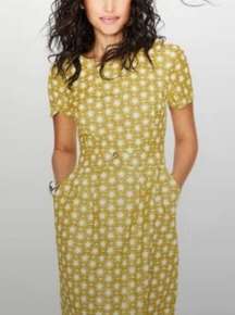 Boden Sierra textured fit & flare dress mustard  floral print cotton size 8