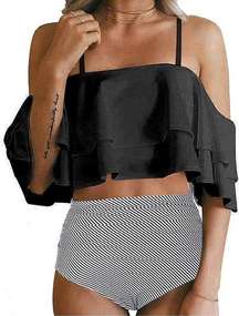 Tempt Me Two Piece High Waisted Black White Bikini Size Medium