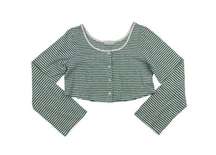 Oak + Fort - Stripped Button Up Cropped Long Sleeve Tee in Green and White