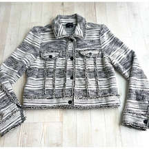 1.STATE Fringe Trim Tweed Cropped Jacket | Black/White Size‎ M