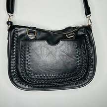 Madison West Vegan Leather Black Braided Crossbody Purse