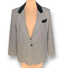 Vintage Dumas Jacket Black White Houndstooth Velvet Collar Blazer Boxy Oversized