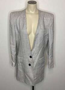 Sasson Blazer Jacket 8 Herringbone Houndstooth Knit V-Neck Business Casual Chic