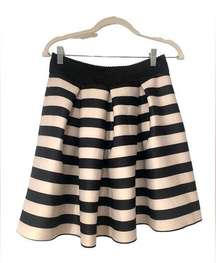 Womens Striped High Waist Pleated Mini Skirt White Black Size L