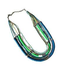 Vintage Blue and Green Multi Strand Necklace, Teal Bead Six Strand Necklace