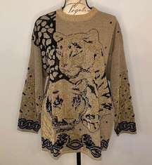 Vintage Maurada metallic tiger big cats animal sweater XL